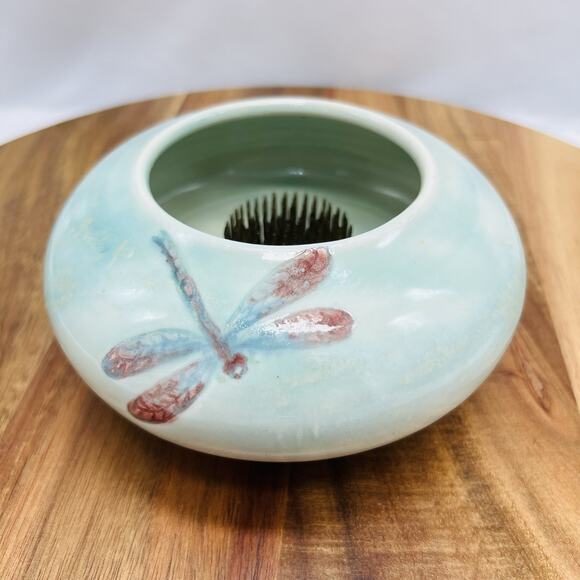 Jamie Oates Other - Jamie Oates Studio Pottery Ikebana Flower Frog Vase Dragonfly Celadon Artisan